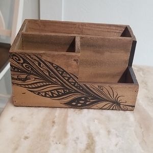 Wooden boho feather office organizer